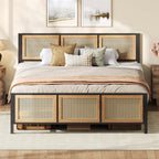 LIKIMIO Queen Bed Frame with Headboard, Wood Camas Queen with Strong Metal Slats Support