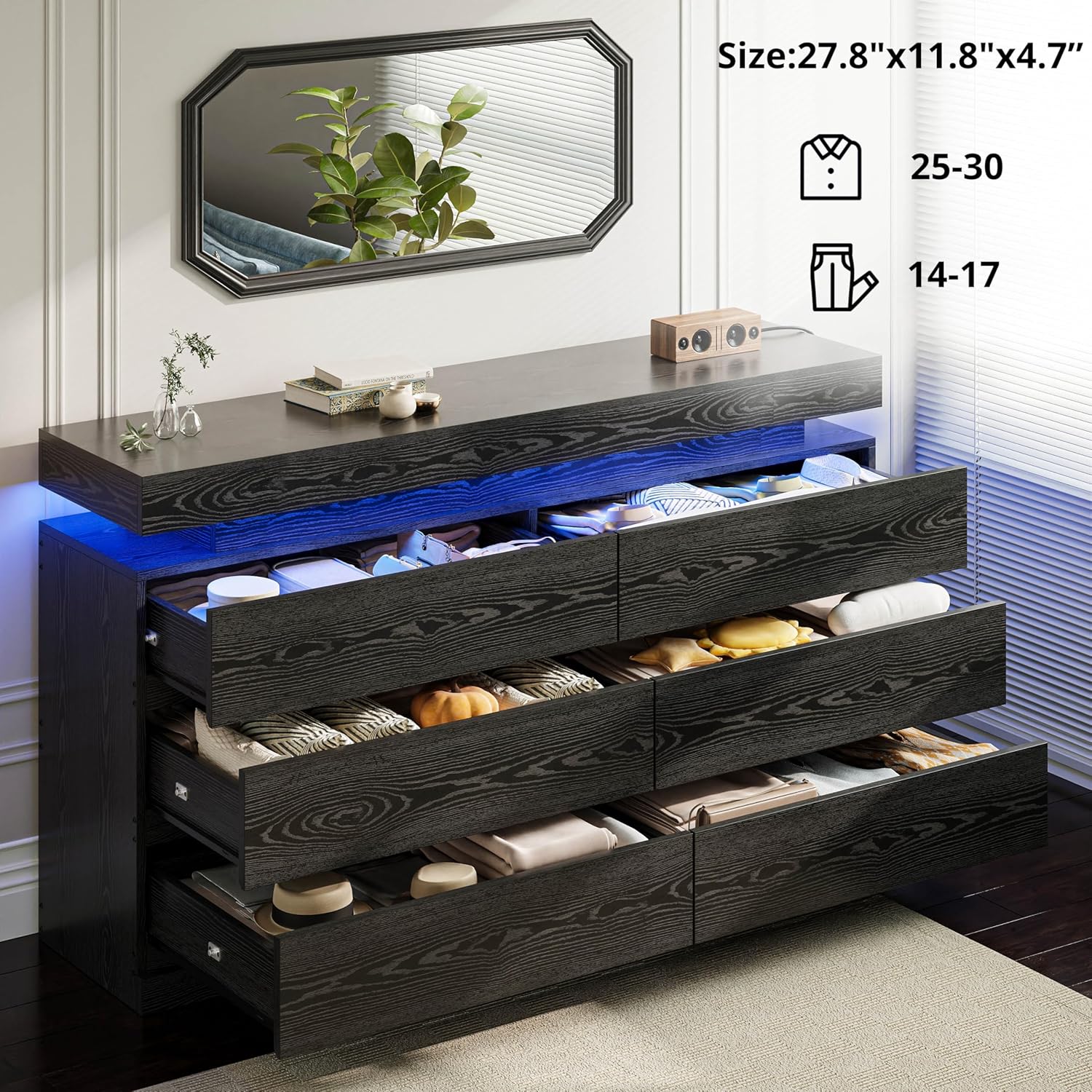LIKIMIO Wooden LED 6-Drawers Dresser (59")