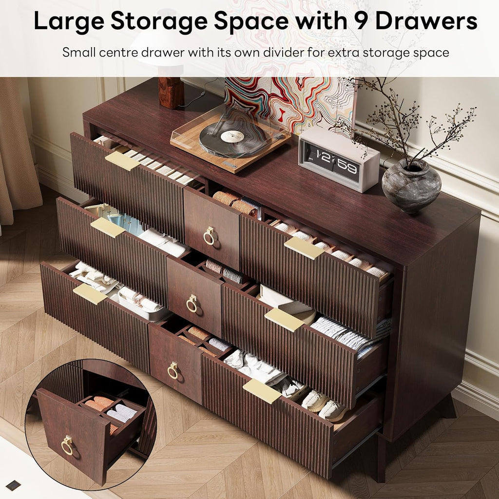 LIKIMIO Walnut 9-Drawers Dresser (55")