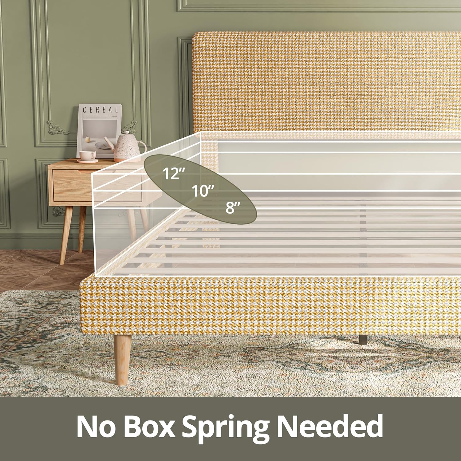 LIKIMIO Wooden Checkered Bed Frame & 100% Cotton Soft Mattress
