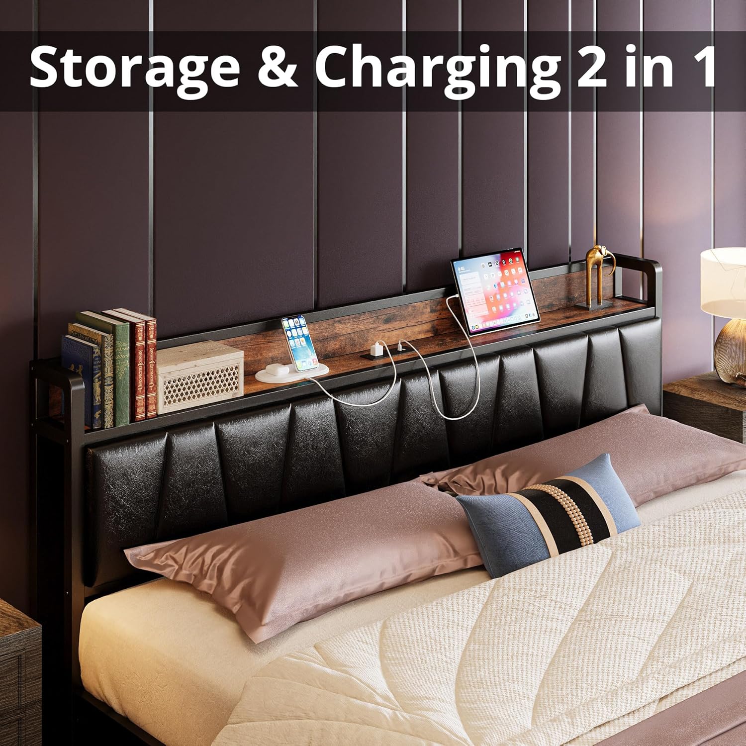 LIKIMIO Charging Storage Bed Frame