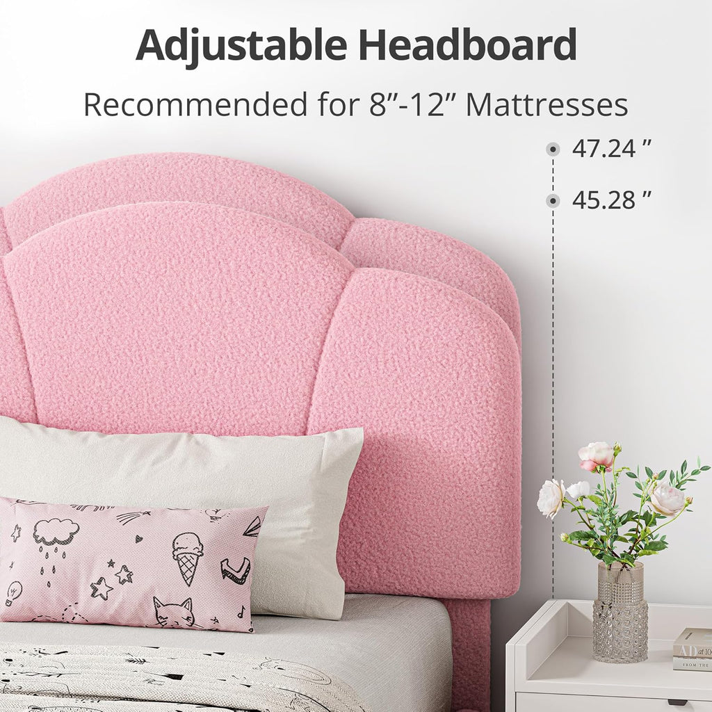 LIKIMIO Upholstered Twin Beds with Lamb Velvet 800LBS Sturdy, Pink