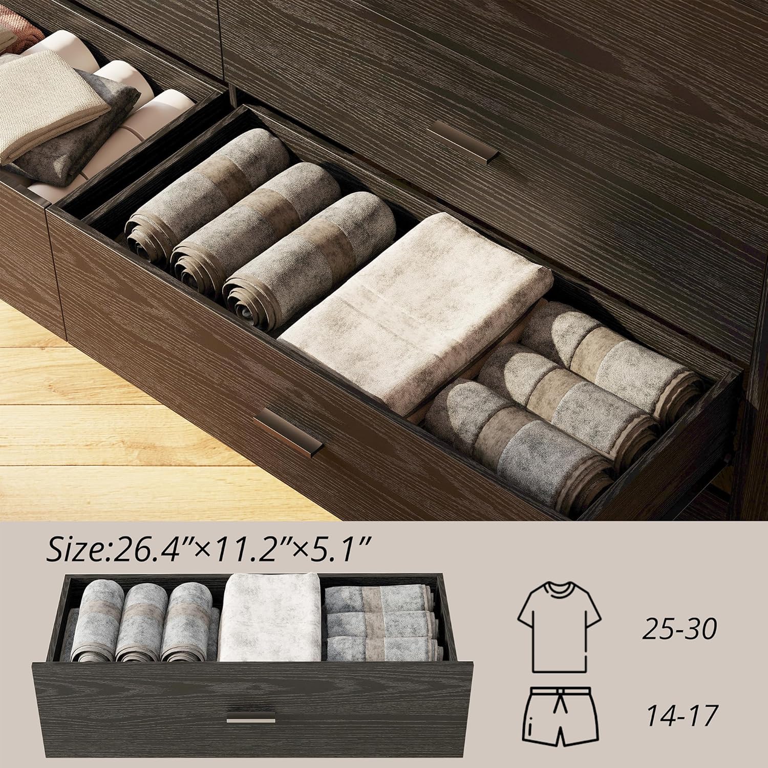 LIKIMIO LED & Power Strip Dresser 6-Drawer (59")