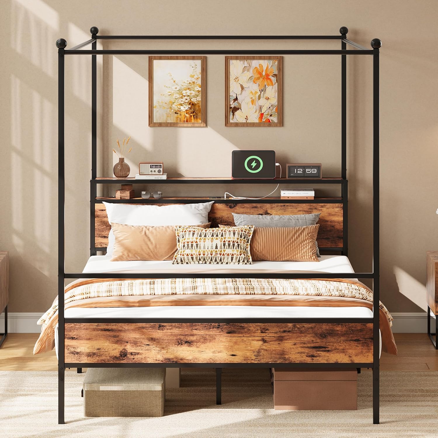 LIKIMIO Multifunctional Four-Post Bed Frame