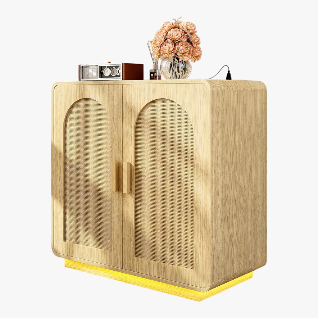 LIKIMIO Rattan Storage Cabinet with with 2 Doors and Adjustable Shelves for Kitchen, Natural