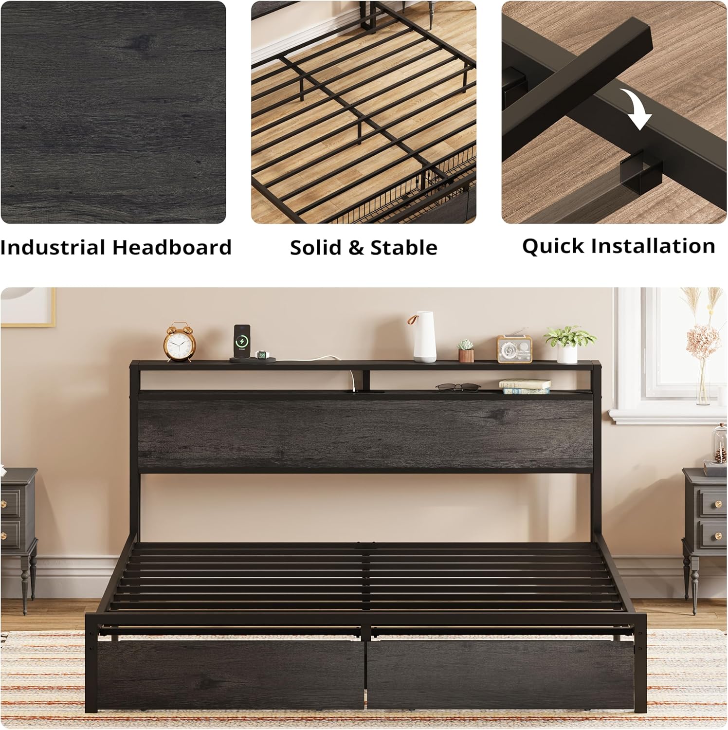 LIKIMIO Storage Retro Bed Frame