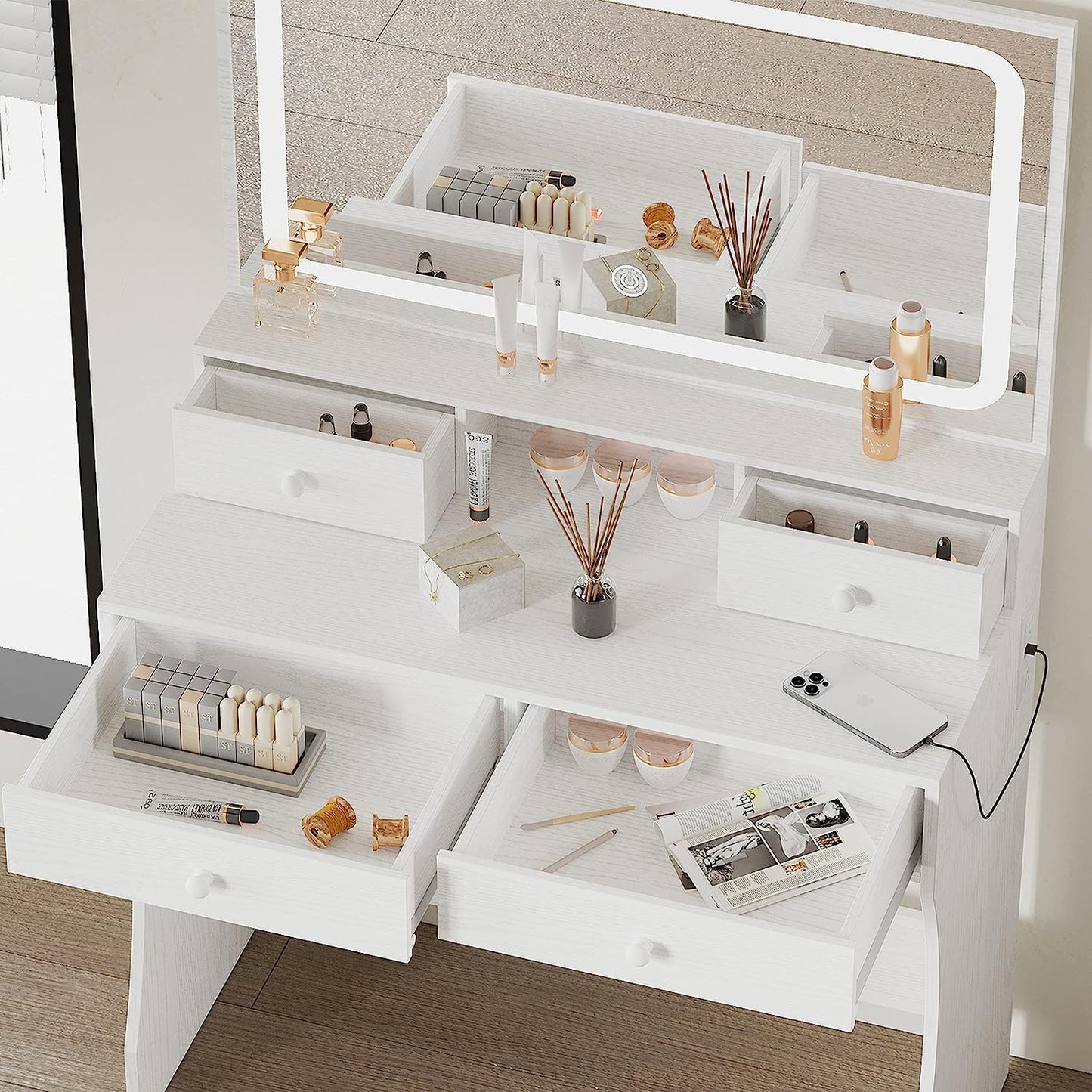 LED Makeup Vanity Set with 4 Drawers