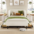 LIKIMIO Twin Daybed with Headboard, Corner Bed Frame with Bed Rails and Storage Drawers, Solid Support, for Bedroom Guest Room, Cream