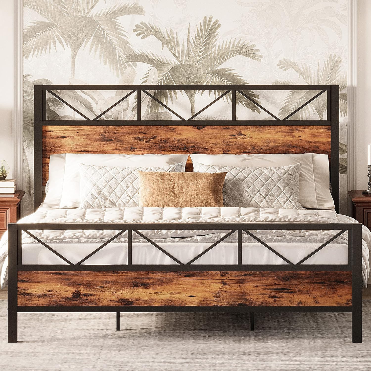 LIKIMIO High Industrial Style Headboard Bed Frame