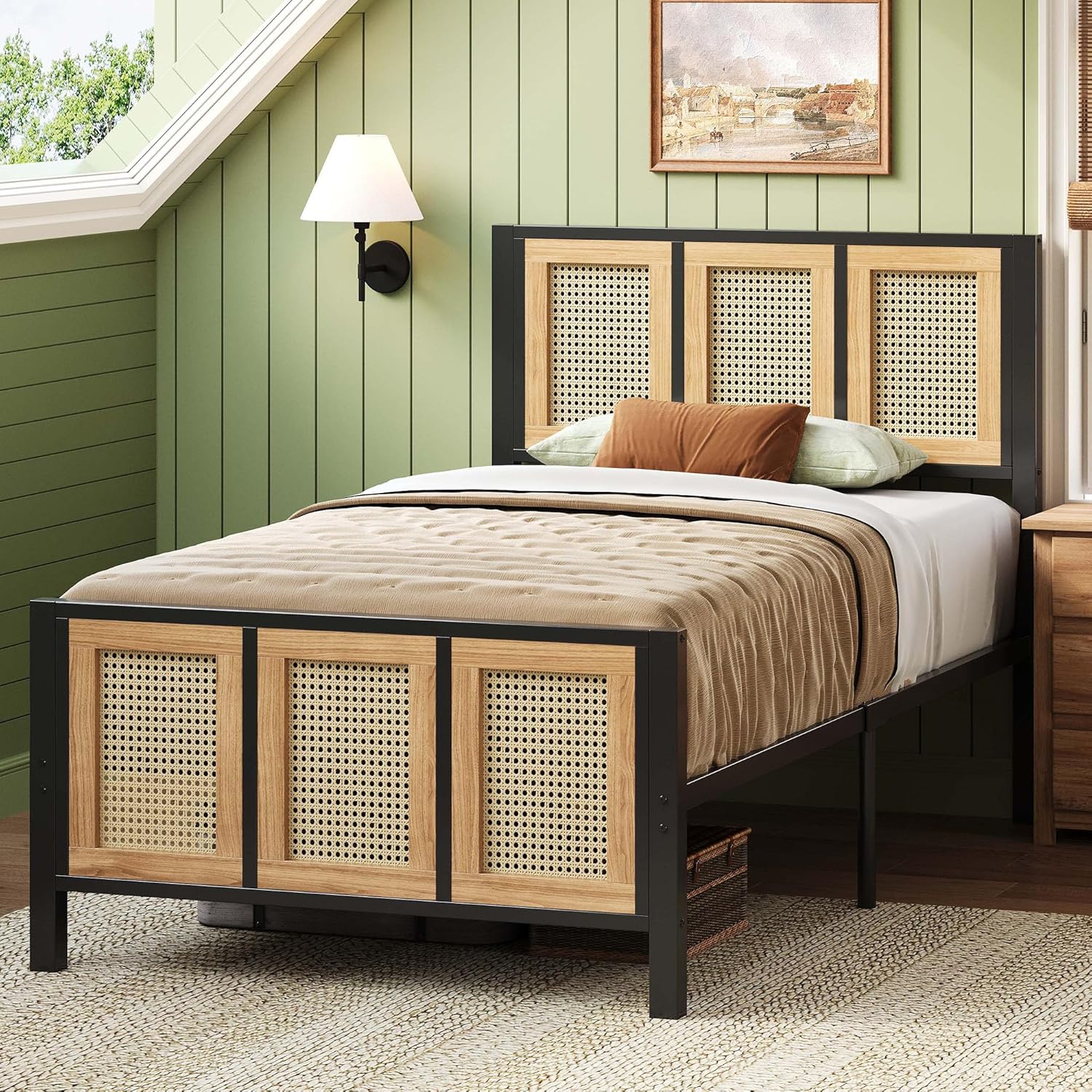 LIKIMIO Queen Bed Frame with Headboard, Wood Camas Queen with Strong Metal Slats Support