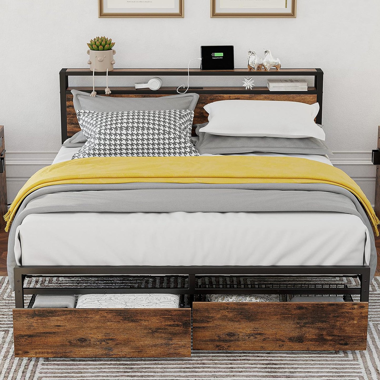 Queen Size Bed Frame with Storage Drawers
