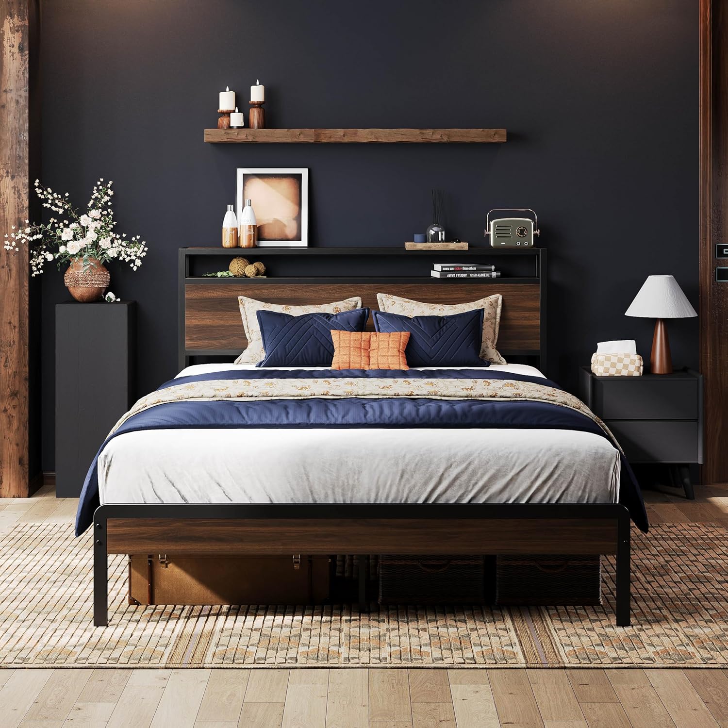 LIKIMIO Wood Grain Bed Frame