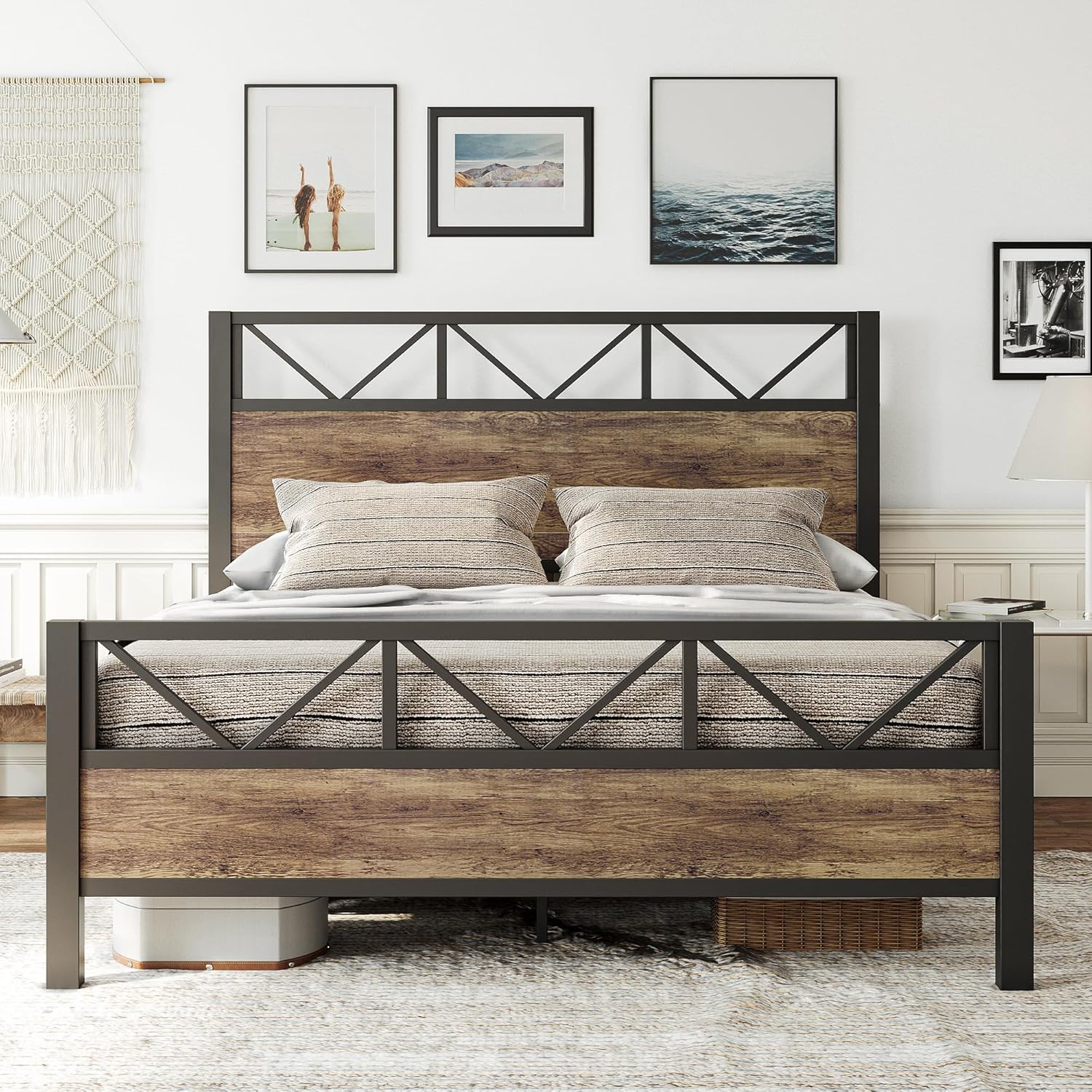 LIKIMIO High Industrial Style Headboard Bed Frame