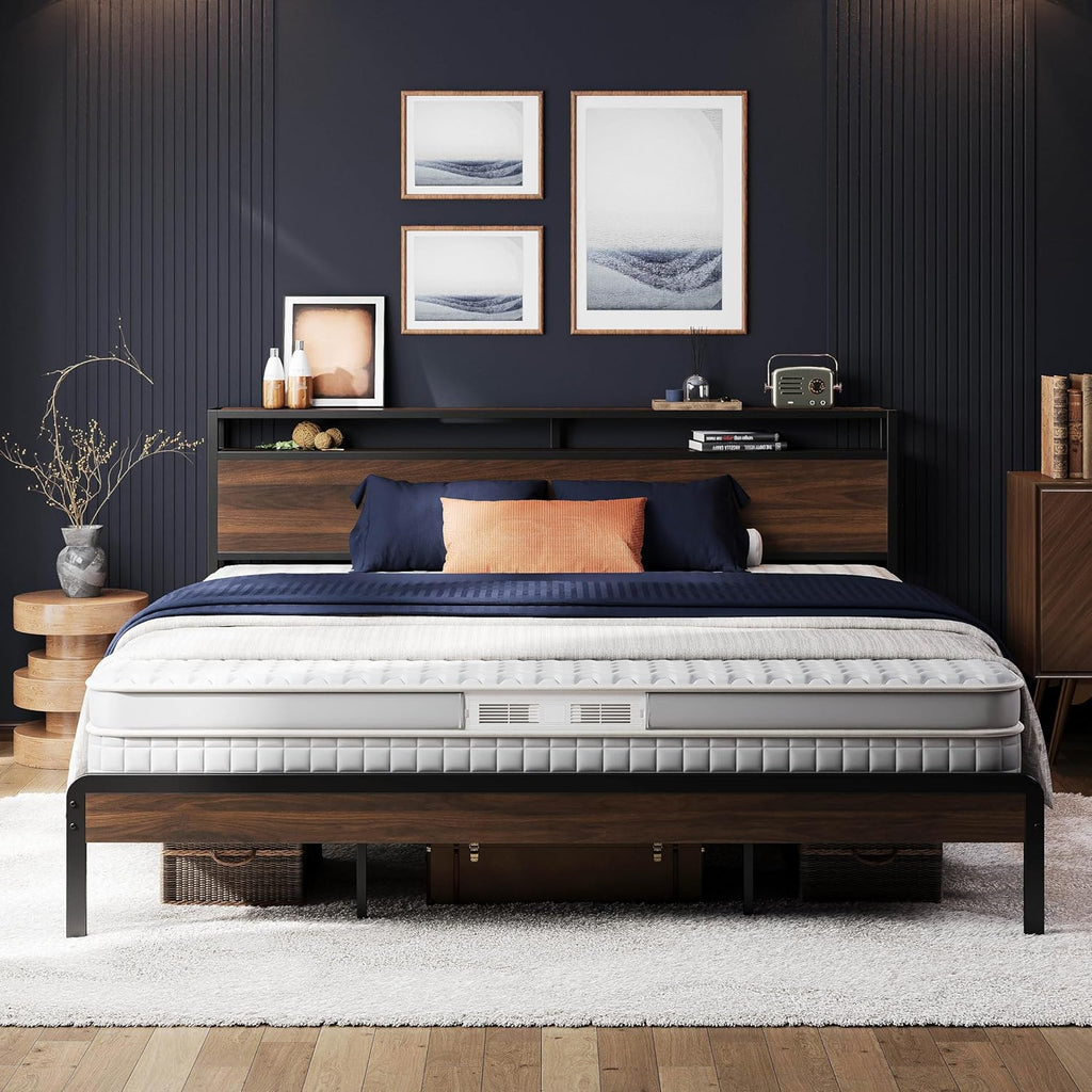 LIKIMIO Wood Grain Bed Frame