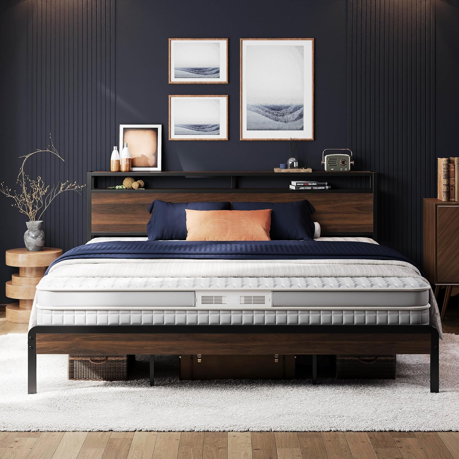 LIKIMIO Wood Grain Bed Frame