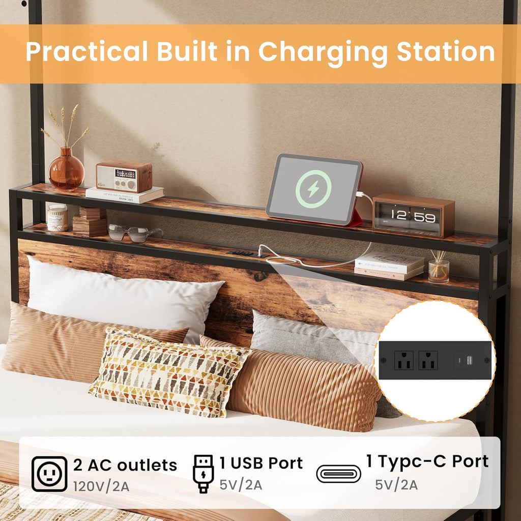 LIKIMIO Multifunctional Four-Post Bed Frame