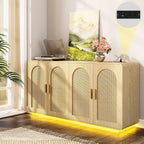 LIKIMIO Rattan Storage Cabinet with with 2 Doors and Adjustable Shelves for Kitchen, Black