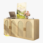 LIKIMIO Rattan Storage Cabinet with LED Lights & Power Outle, Natural