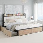 LIKIMIO California King Bed Frame with 4 Storage Drawers, Platform Bed with Charged Headboard