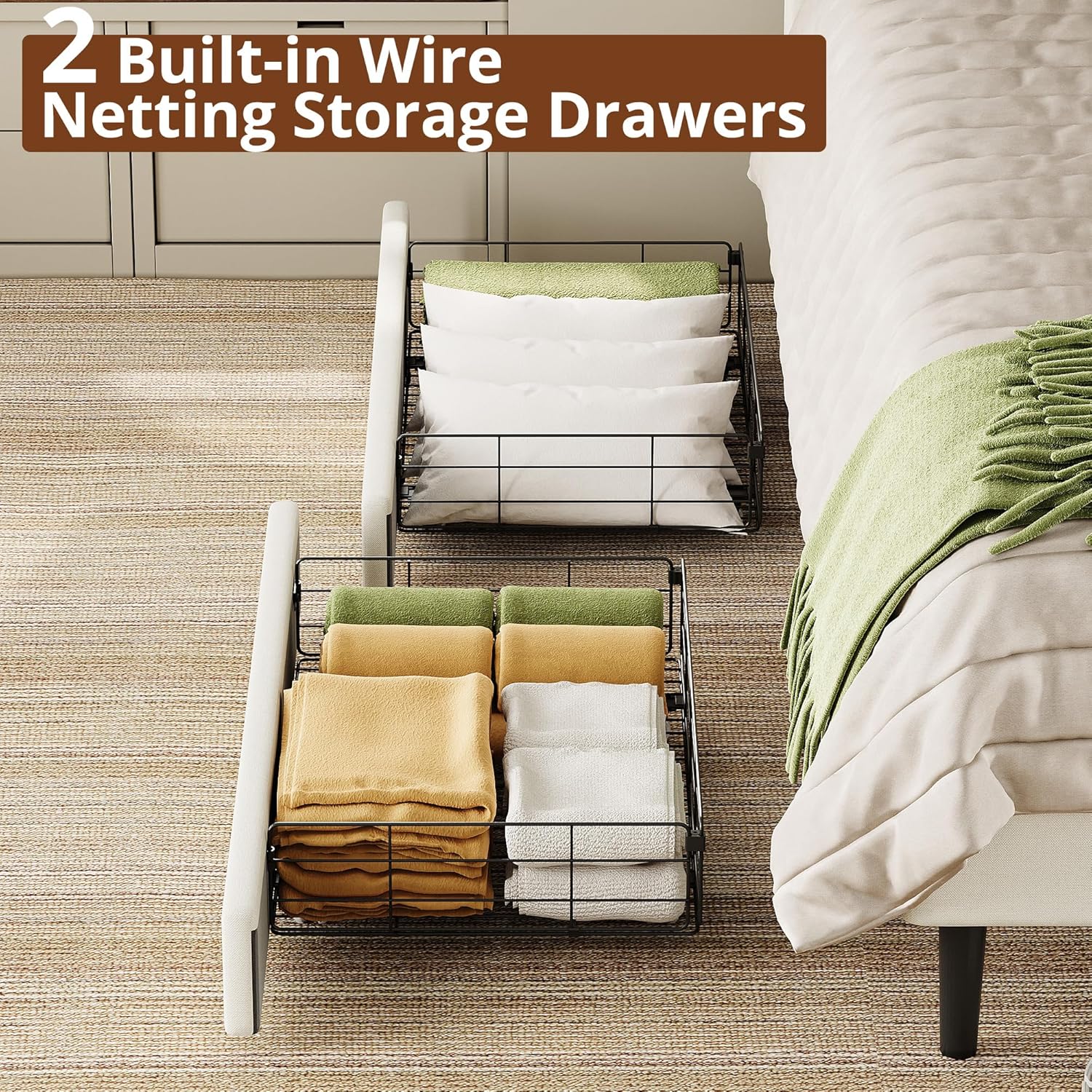 LIKIMIO Twin Daybed with Headboard, Corner Bed Frame with Bed Rails and Storage Drawers, Solid Support, for Bedroom Guest Room, Cream