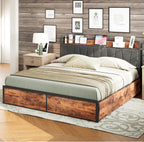 LIKIMIO California King Bed Frame with 4 Storage Drawers, Platform Bed with Charged Headboard