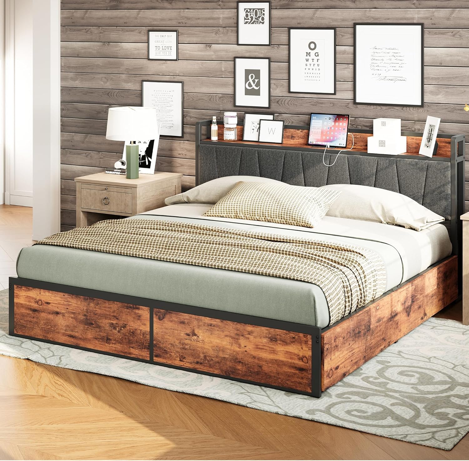 LIKIMIO Storage & Charging Board Bed Frame