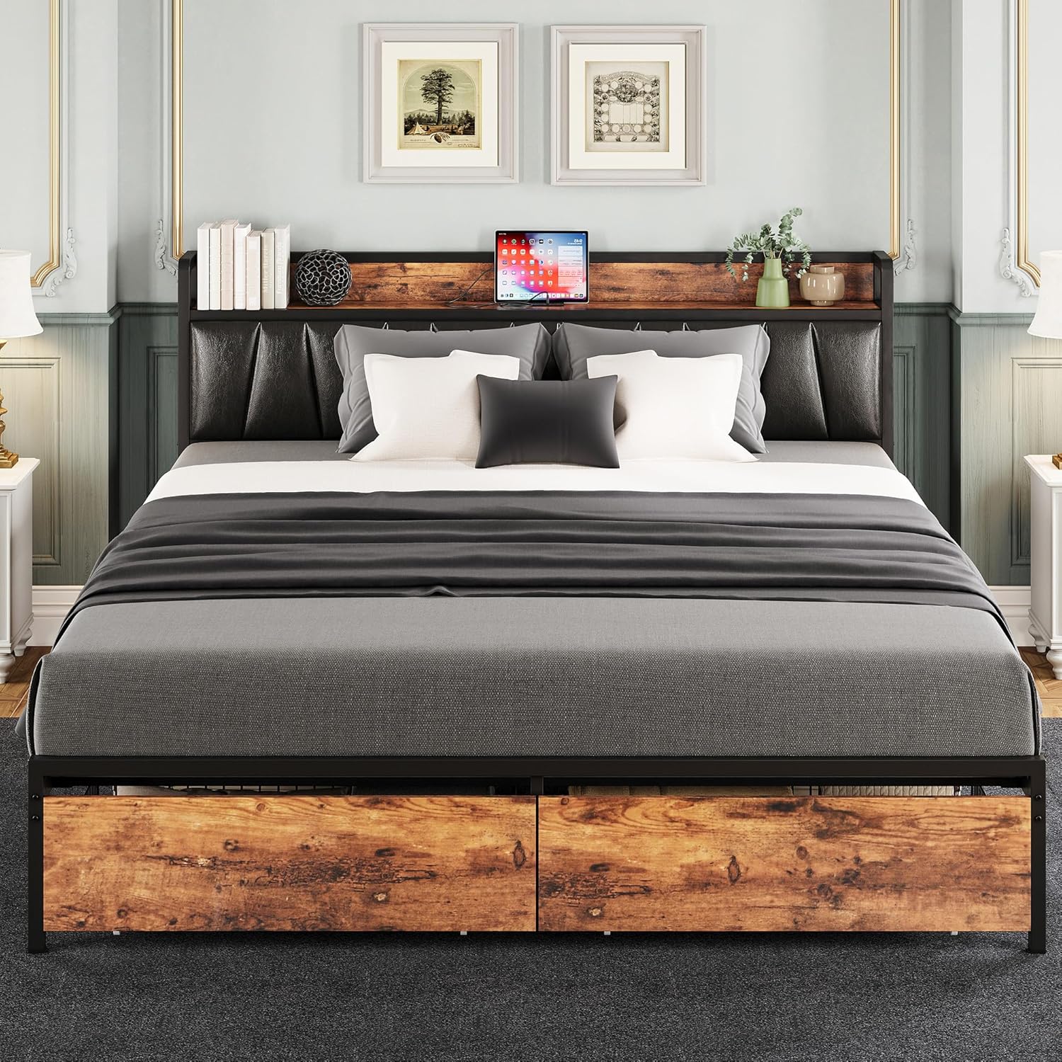 LIKIMIO Charging Storage Bed Frame