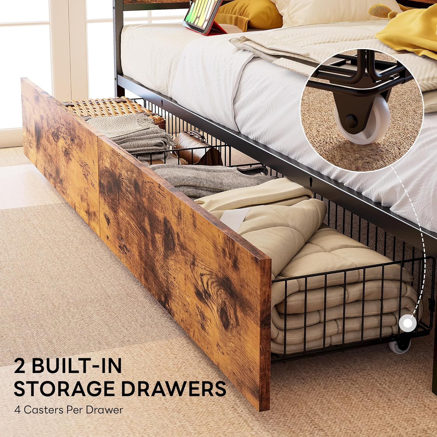 LIKIMIO Industrial Brown Storage Sofa Bed