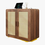 LIKIMIO Rattan Cabinet with LED Lights & Power Outlet, Vintage Brown
