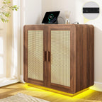 LIKIMIO Rattan Cabinet with LED Lights & Power Outlet, Vintage Brown