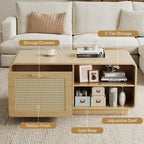LIKIMIO 39.4" Rattan Coffee Table with Storage Drawers, Natural