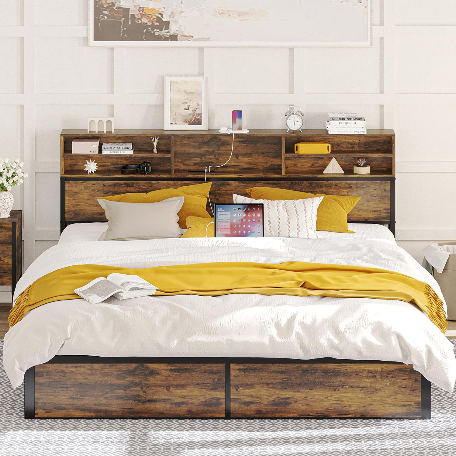 LIKIMIO Bookshelf Bed Frame
