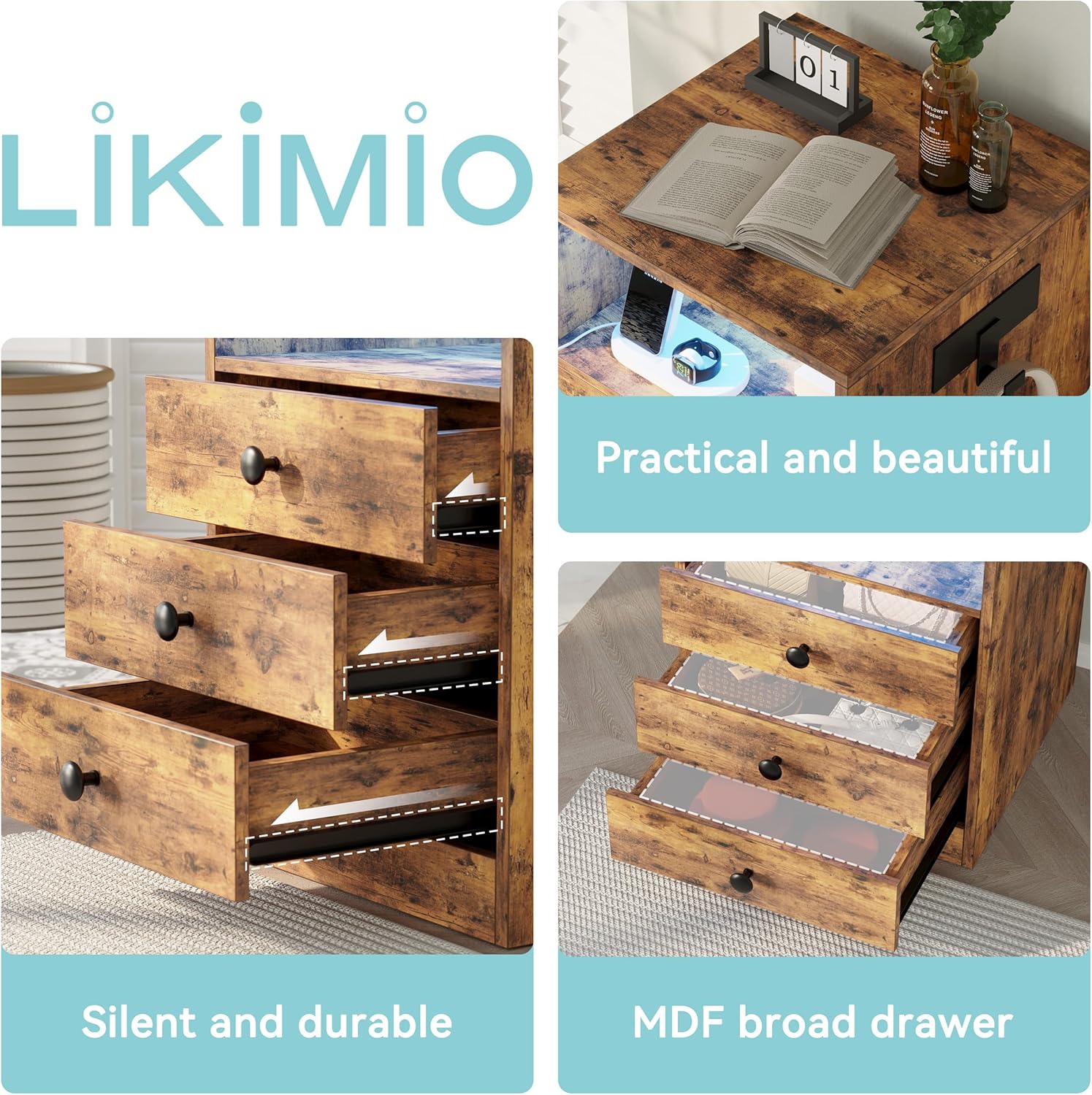LIKIMIO Retro LED Nightstand
