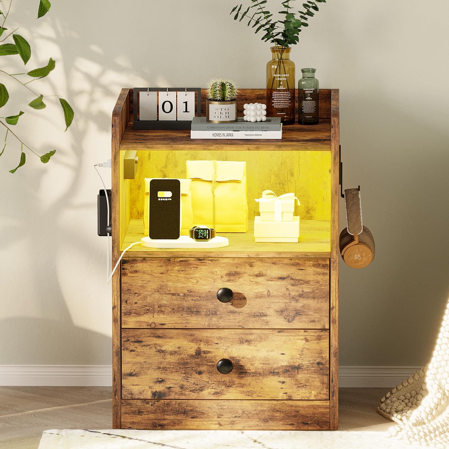 LIKIMIO Open Shelf & 2 Drawers Nightstand