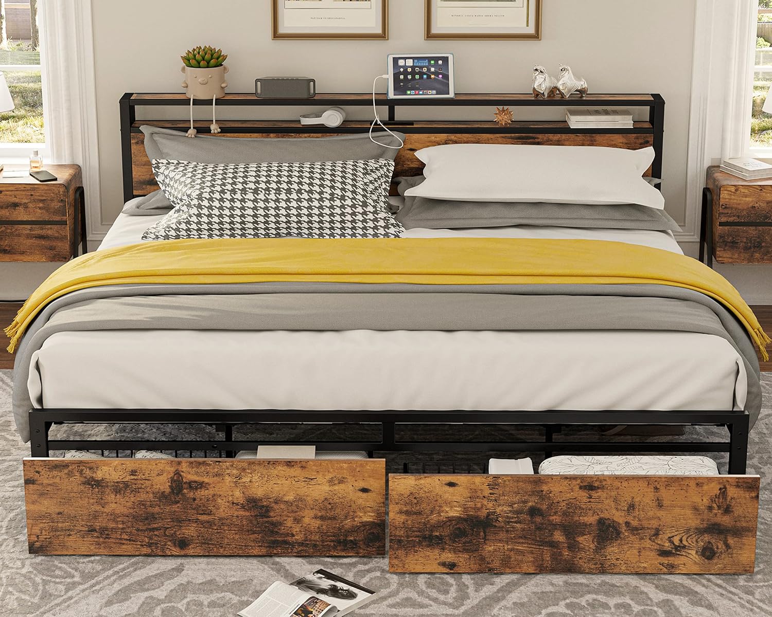 LIKIMIO Storage Retro Bed Frame