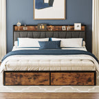 LIKIMIO California King Bed Frame with 4 Storage Drawers, Platform Bed with Charged Headboard