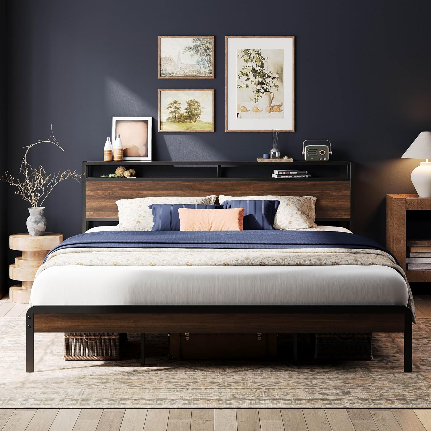 LIKIMIO Wood Grain Bed Frame