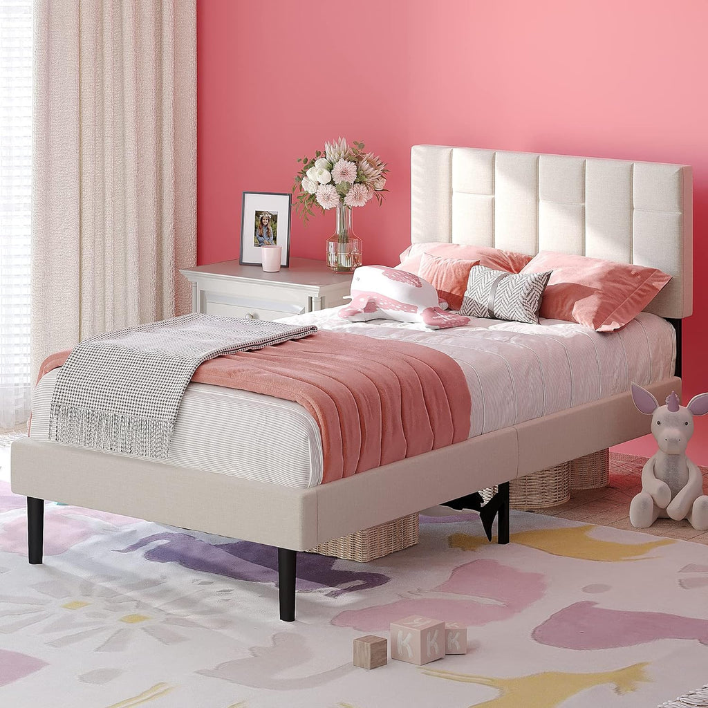 Twin Size Upholstered Platform Bed Frame