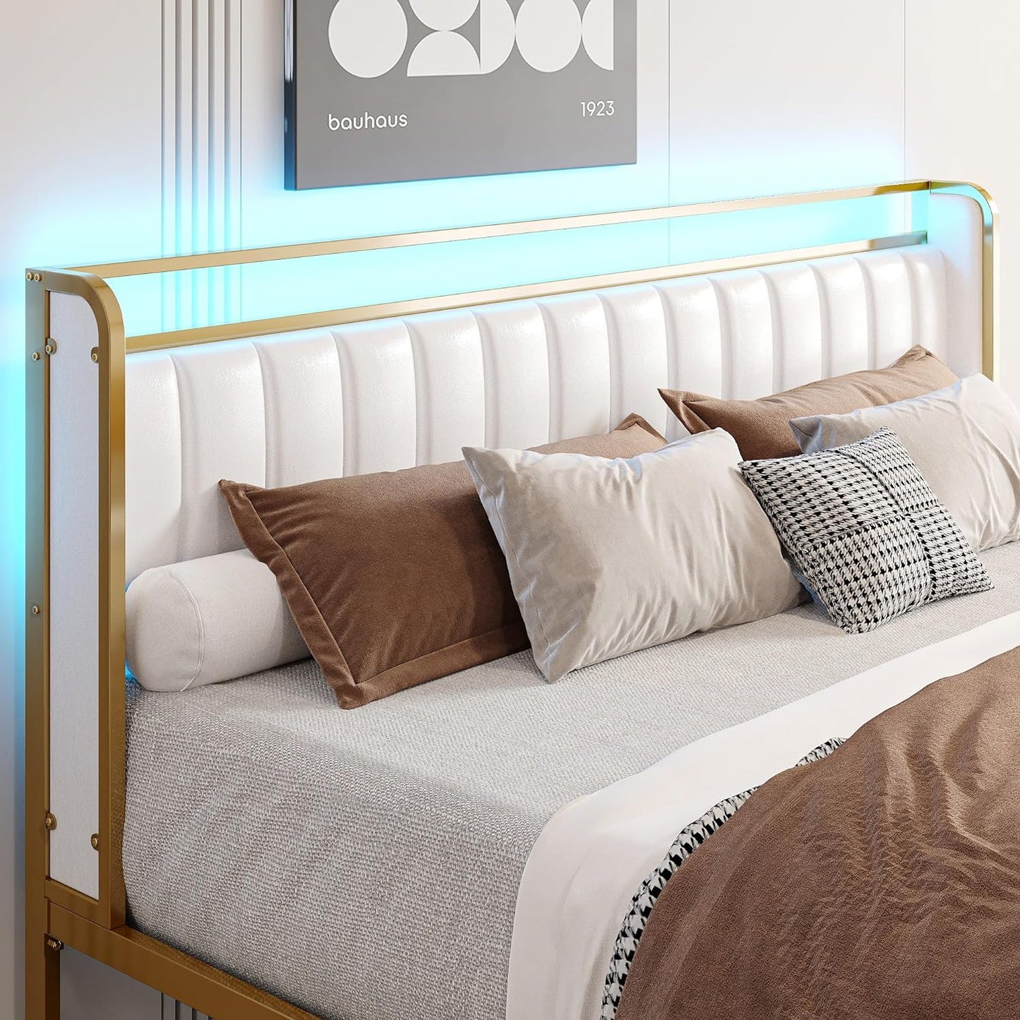White Modern Upholstered Bed Platform with Drawers