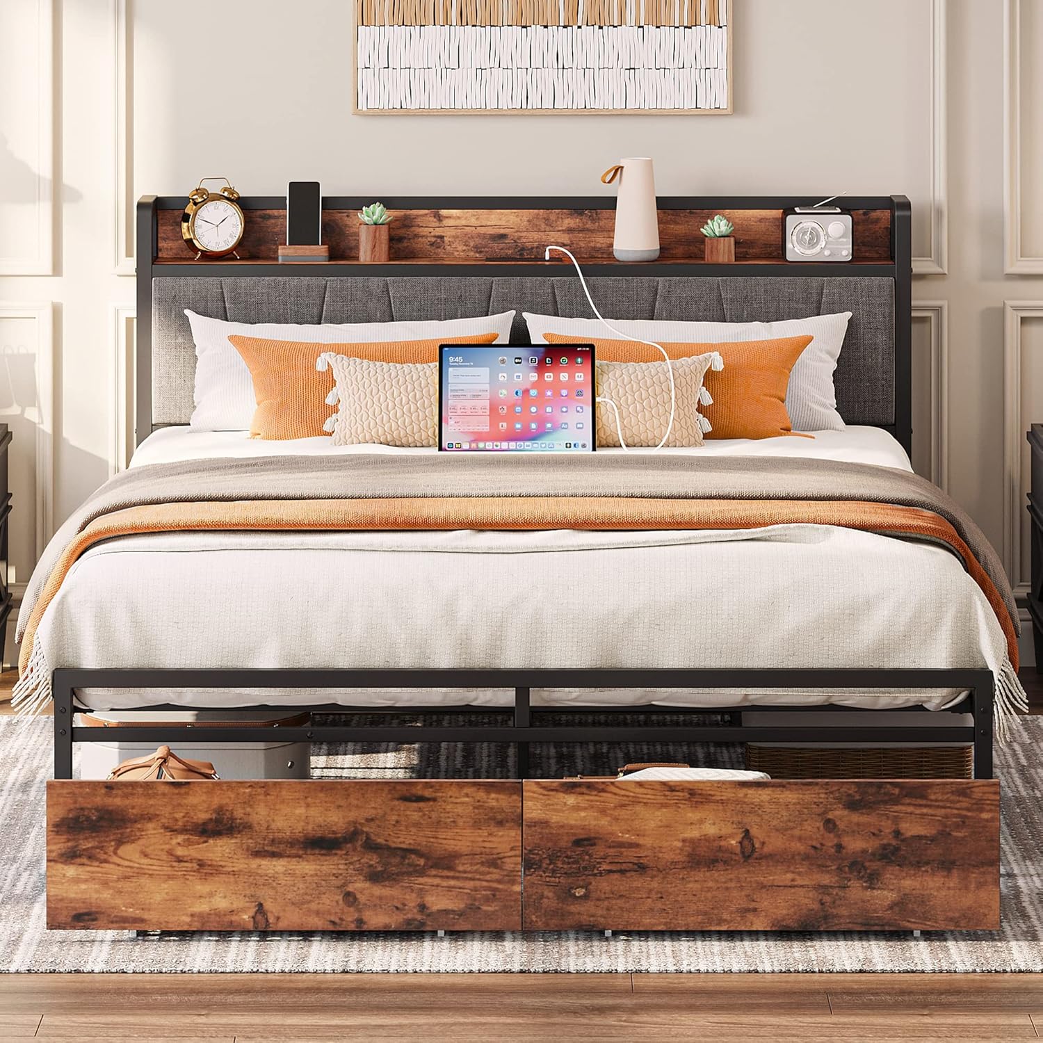 LIKIMIO Charging Storage Bed Frame