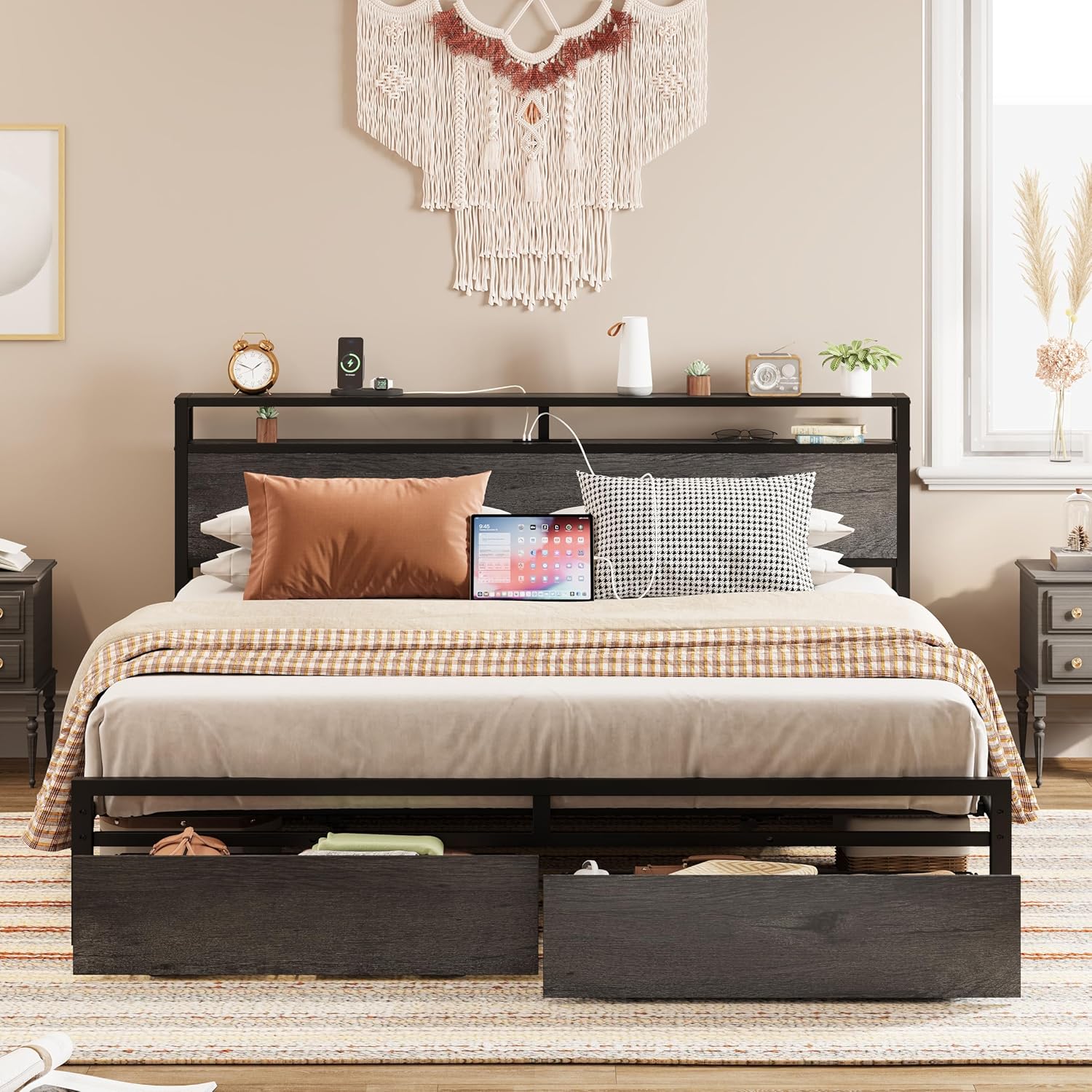 LIKIMIO Storage Retro Bed Frame