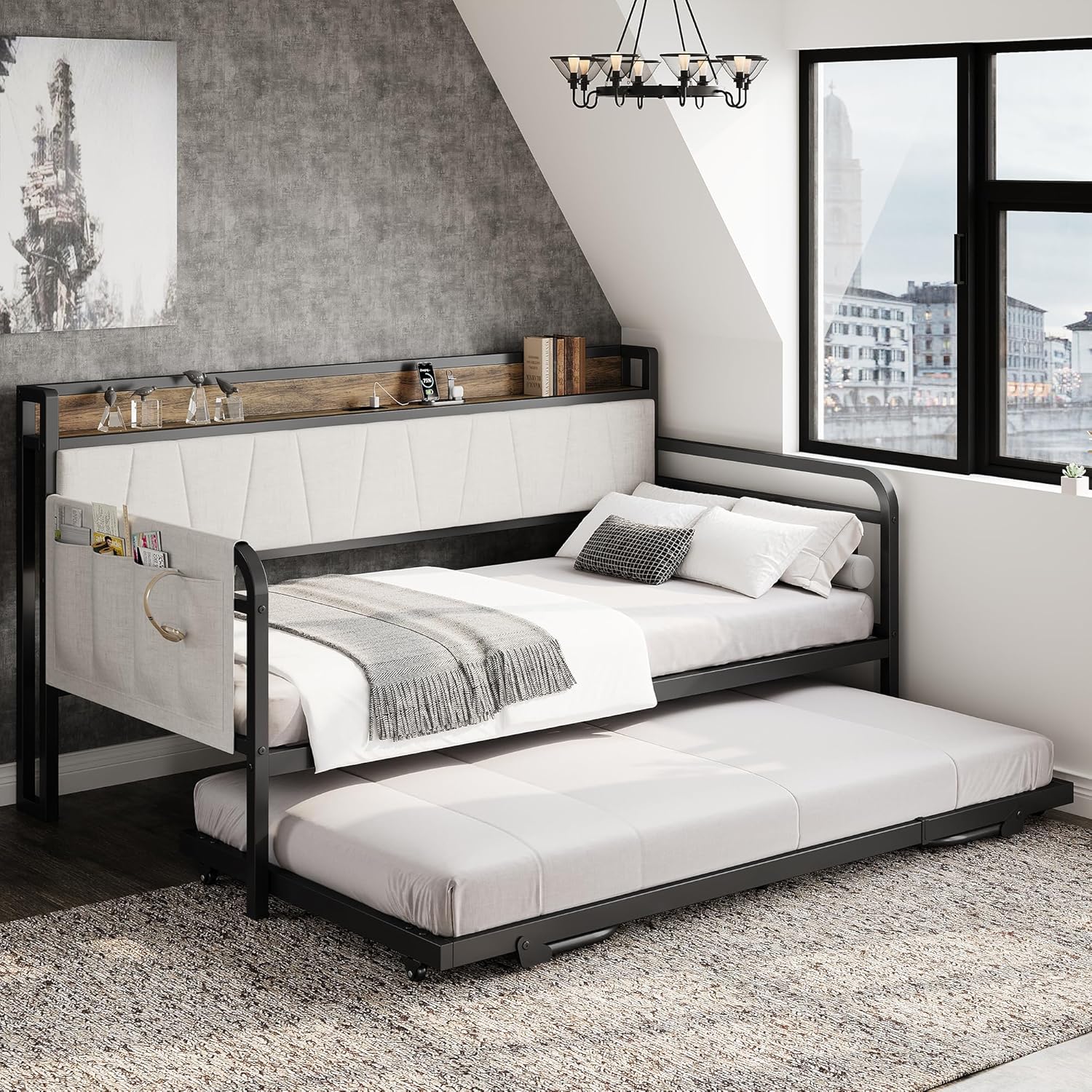 LIKIMIO Storage Trundle Sofa Bed