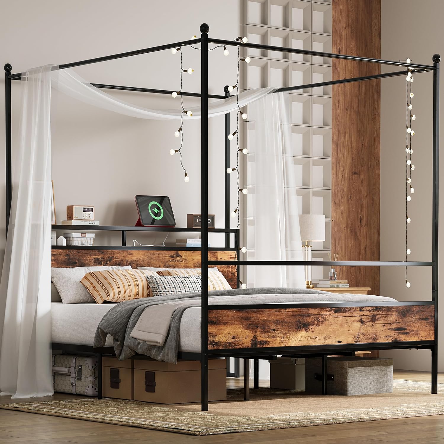 LIKIMIO Multifunctional Four-Post Bed Frame