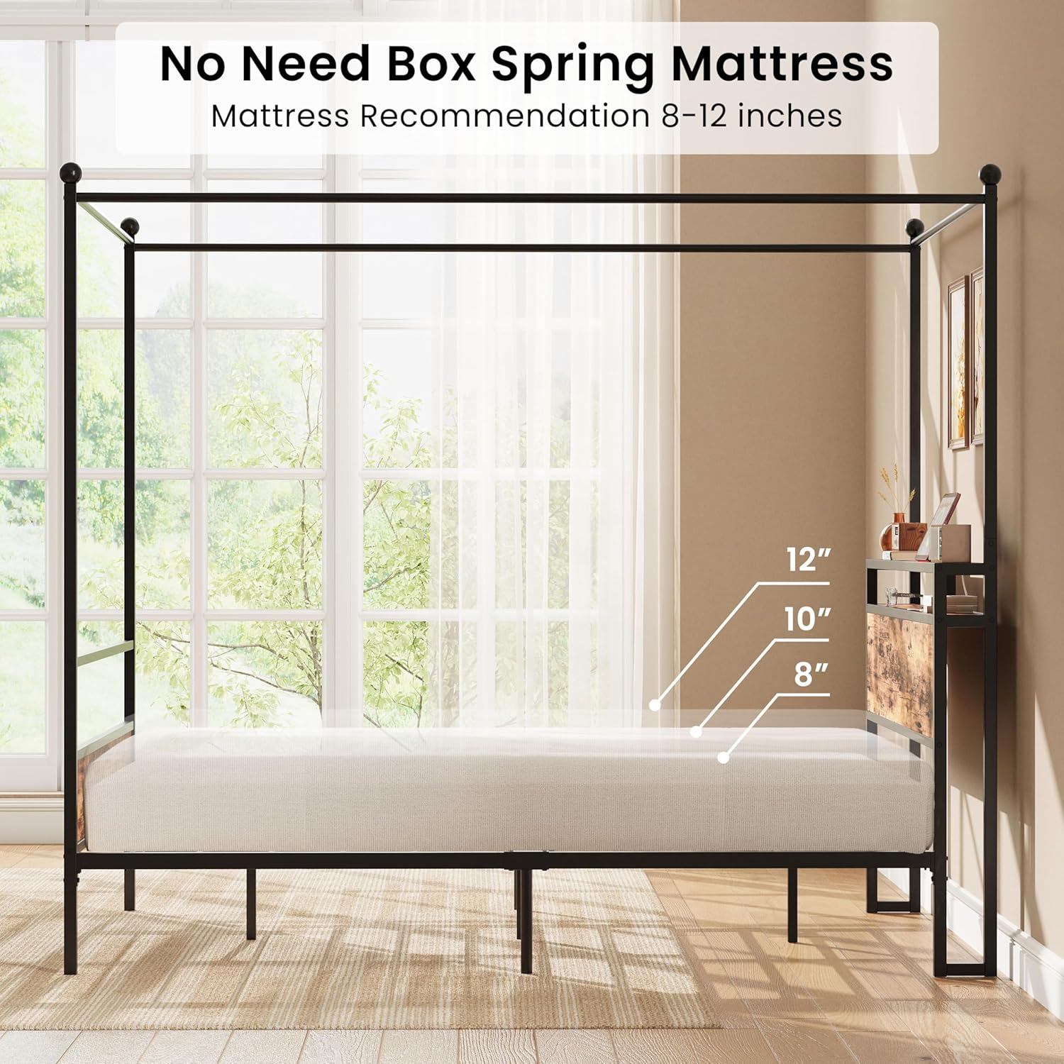 LIKIMIO Multifunctional Four-Post Bed Frame