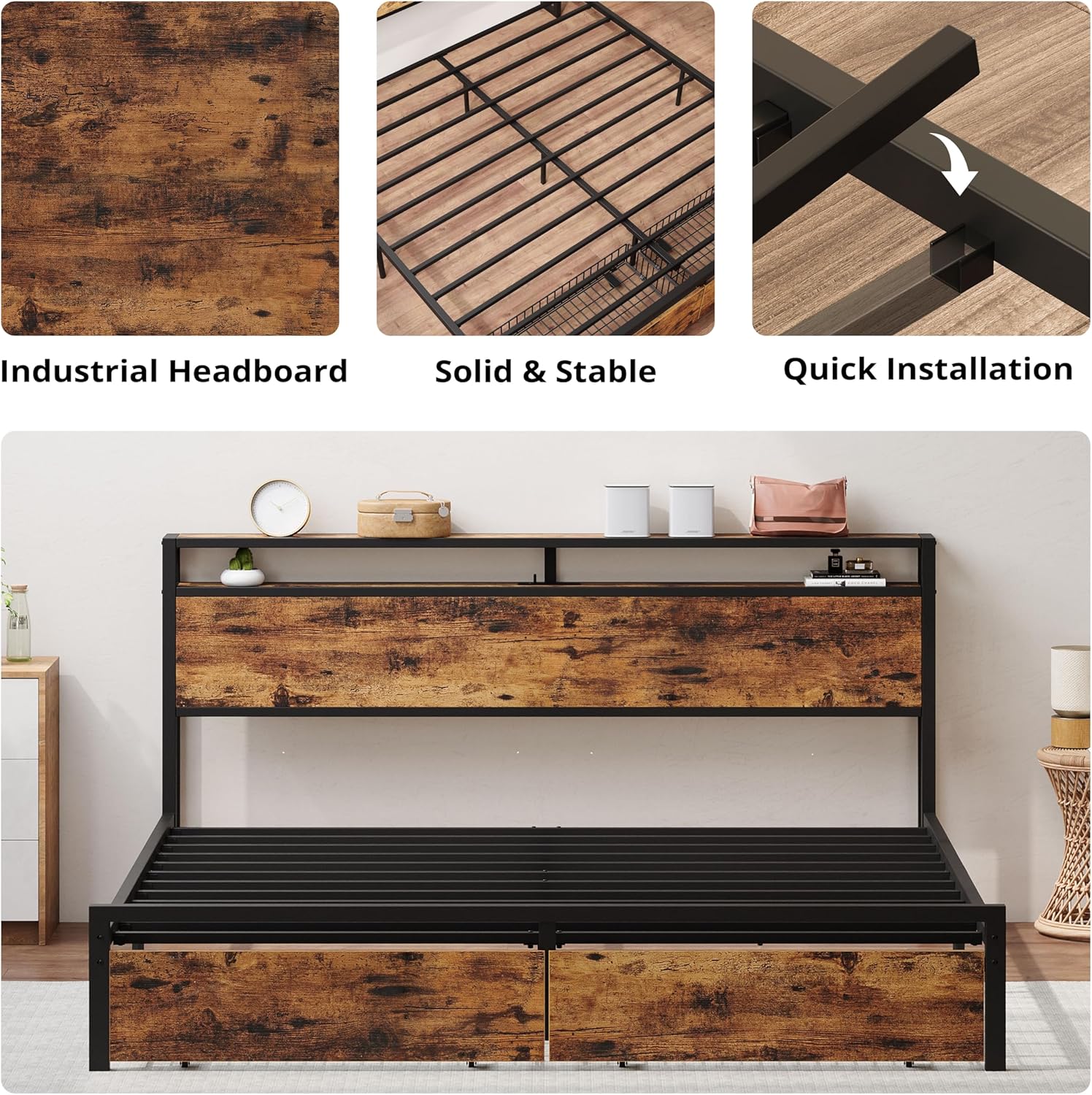 LIKIMIO Storage Retro Bed Frame