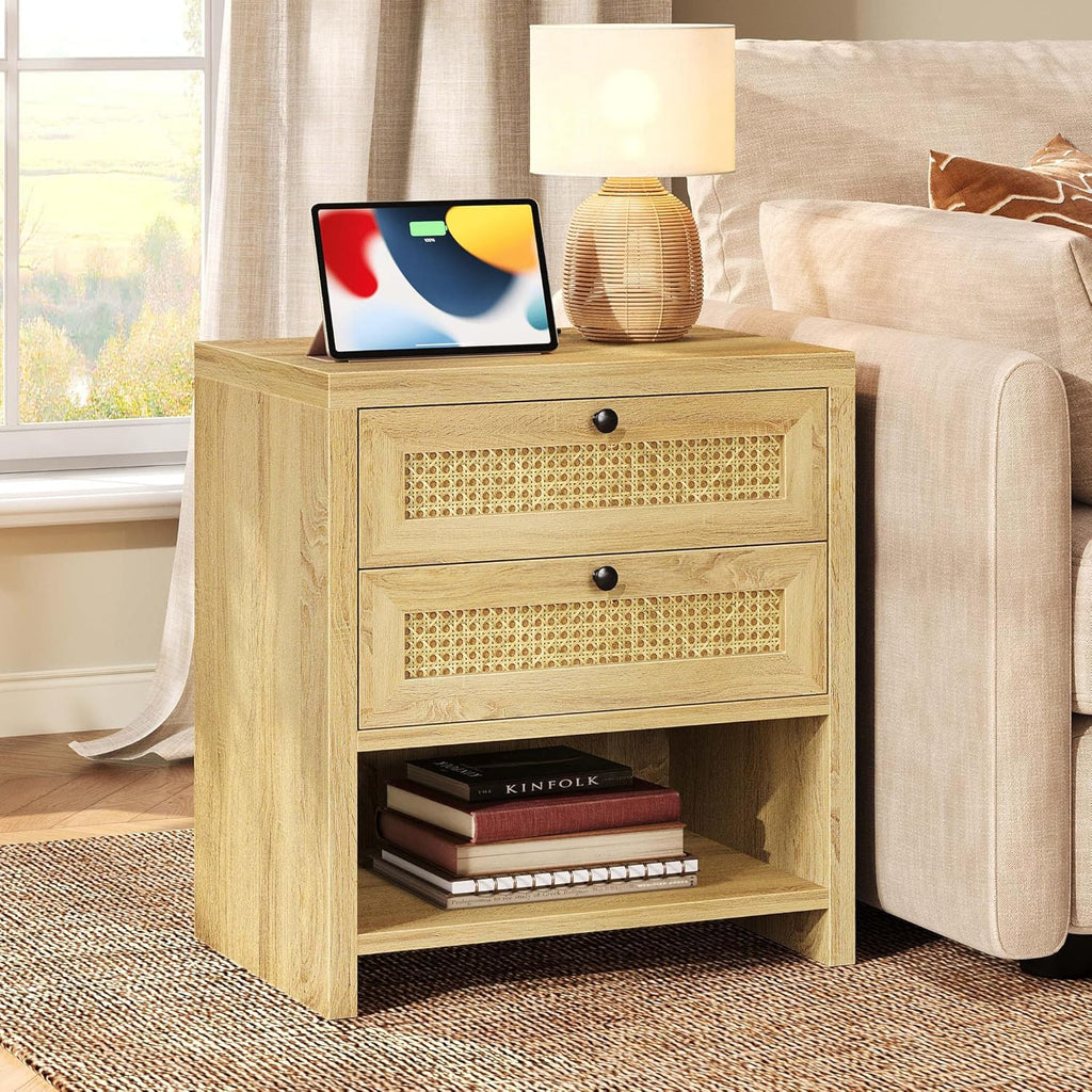LIKIMIO Rattan Charging Nightstand