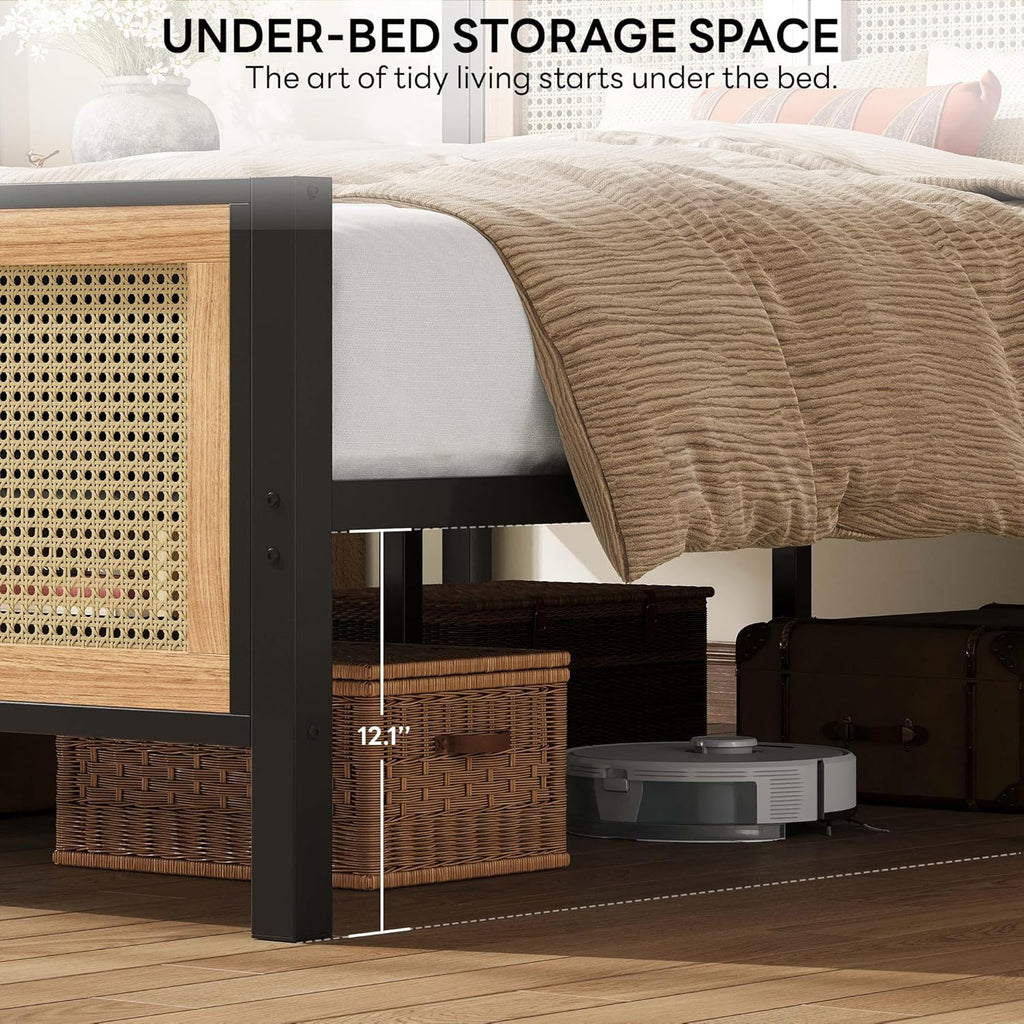 LIKIMIO Queen Bed Frame with Headboard, Wood Camas Queen with Strong Metal Slats Support