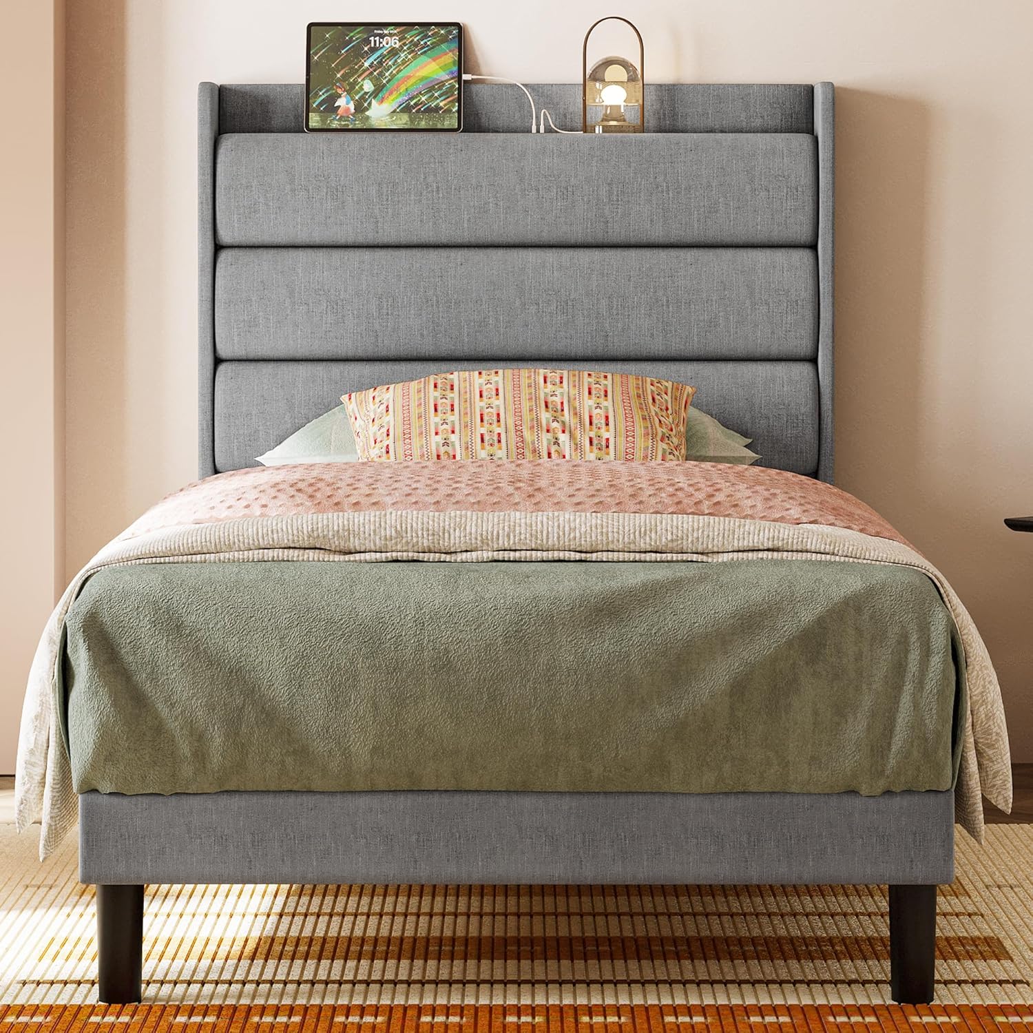 LIKIMIO Double Bed Frame（Storage & Socket Headboard）