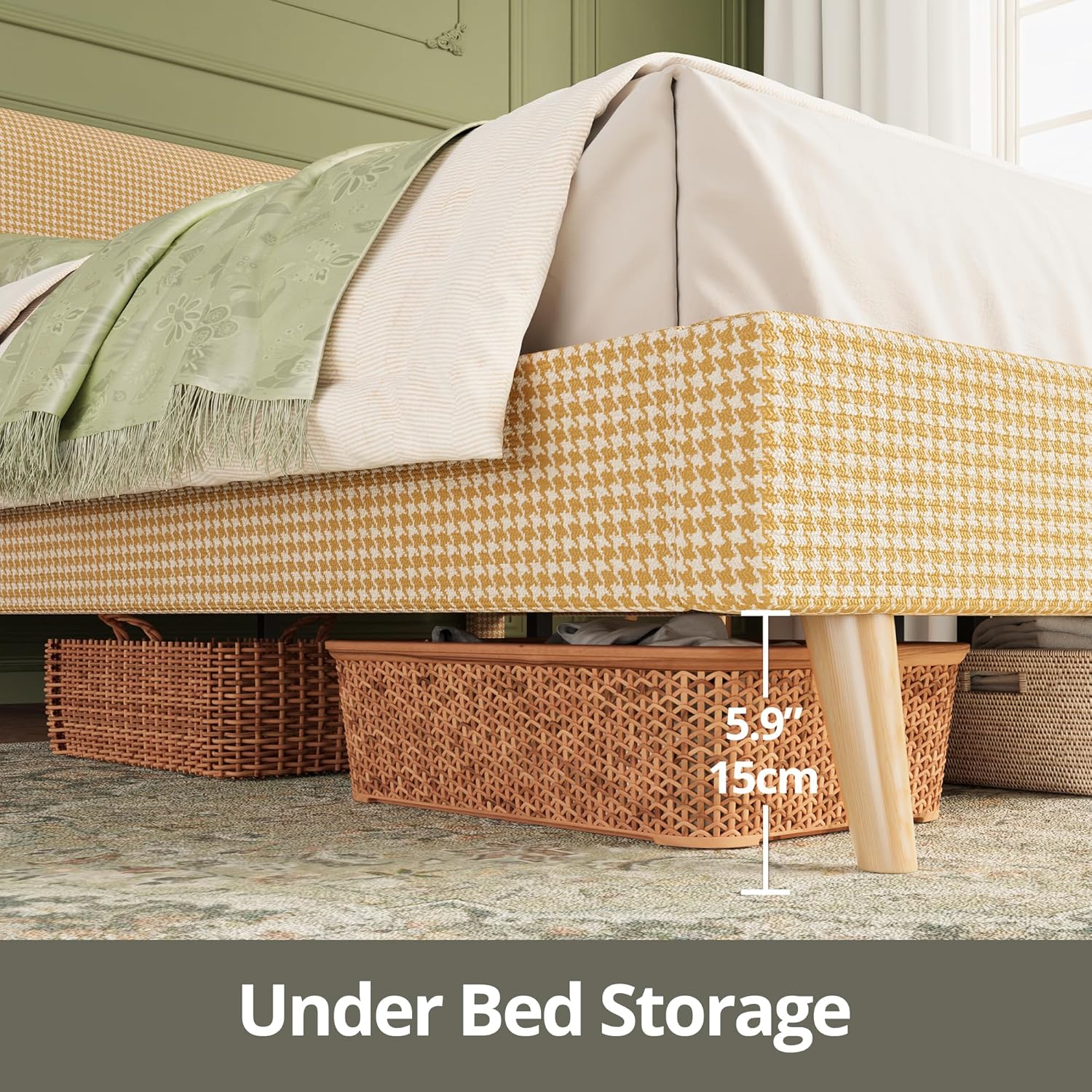 LIKIMIO Wooden Checkered Bed Frame & 100% Cotton Soft Mattress