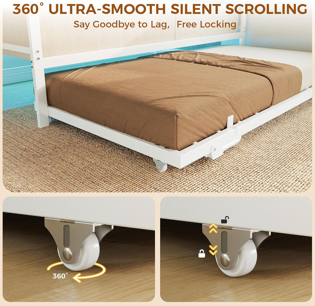 LIKIMIO Daybed with Trundle,  LED Lights and Charging Station,  White